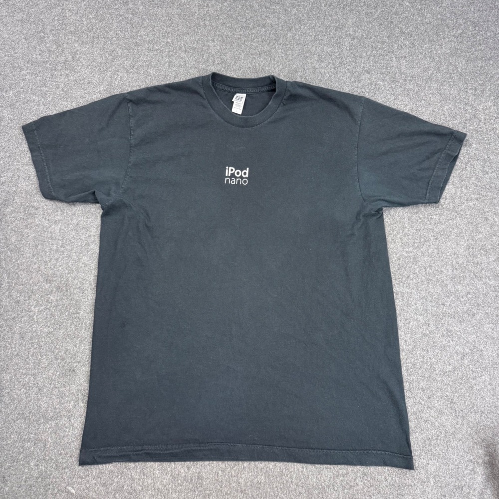Vintage Apple iPod Nano Promo T-Shirt Size L Black Impossibly Small Y2K